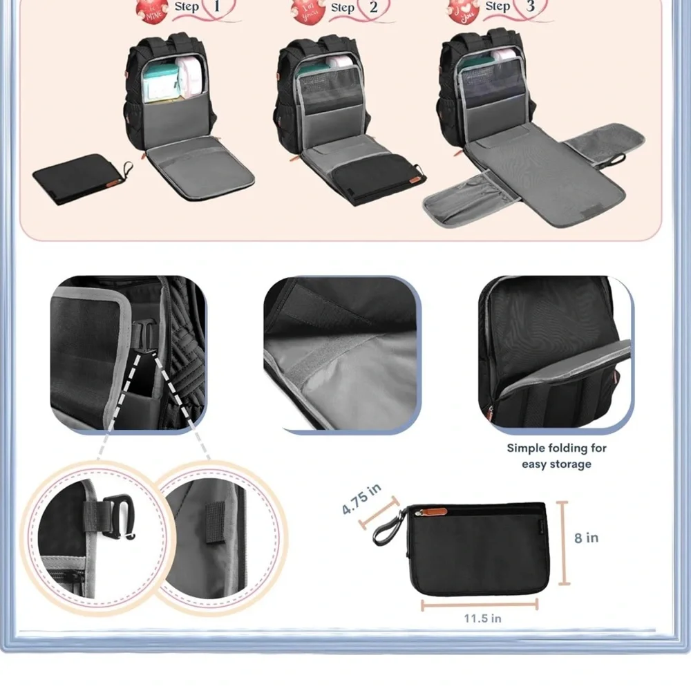 Stylish Black Multifunction baby Backpack